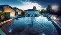 A pool with a fountain in the middle of it Royalty Free Stock Photo