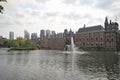 Pool with a fountain named hofvijver in front of the parliament building Binnenhof in The Hague, the Netherlands Royalty Free Stock Photo
