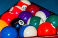 Pool game balls set in triangle on the table Royalty Free Stock Photo