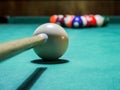 Pool game at the start cue ball ready to break the balls Royalty Free Stock Photo