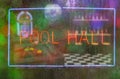 Pool Hall Vintage Neon Pool Hall Sign in Wet Window Royalty Free Stock Photo