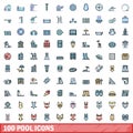 100 pool icons set, color line style Royalty Free Stock Photo