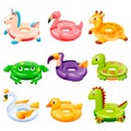 Pool inflatable rings. Kids floating toys with animals and birds. Vector illustration. Summer beach leisure elements Royalty Free Stock Photo