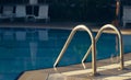 Pool handrails view on morning dawn lights