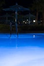 Pool lighting in backyard at night for family lifestyle and living area. Luxury design with good light and clean landscaping. pool Royalty Free Stock Photo