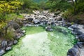 Pool with mineral hot spring water in Kusatsu park in Japan Royalty Free Stock Photo