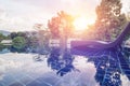 Pool at nature landscape sunset for vacation time Royalty Free Stock Photo