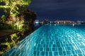 Pool at night with lush greenery and lighting for home design an Royalty Free Stock Photo