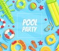 Pool Party Banner Template, Summer Party Invitation Card, Flyer with Colorful Floats Vector Illustration Royalty Free Stock Photo