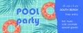 Pool party flat banner vector template. Summer season entertainment event invitation layout. Music festival, open air Royalty Free Stock Photo