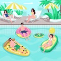 Pool party flat color vector illustration Royalty Free Stock Photo