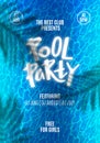 Pool Party Flyer. Template Poster Design with Water Ripple Texture, Tropical Leaves Shadow and Text. Summer Background Royalty Free Stock Photo