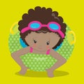 Pool Party Girl Mulatto Green Circle Brown 05 Royalty Free Stock Photo