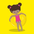 Pool Party Girl Mulatto Yellow Circle Brown 02 Royalty Free Stock Photo