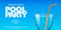 Pool party horizontal banner with drinking glass on blue background vector illustration Royalty Free Stock Photo