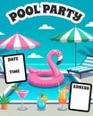 Pool party invitation card template in flat style. Royalty Free Stock Photo