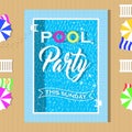 Pool party invitation design. Template for flyer and poster. Royalty Free Stock Photo
