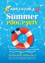 Pool party invitation poster with blue water. Vector summer back Royalty Free Stock Photo