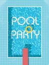 Pool party invitation poster, flyer or leaflet template. Retro style swimming pool with life preserver. Royalty Free Stock Photo