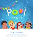 Pool party invitation template card with kids enjoying in swimming pool Royalty Free Stock Photo