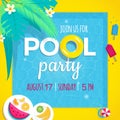 Pool party invitation vector illustration tamplate with swimming pool background