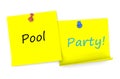 Pool Party, message on note paper with pin Royalty Free Stock Photo