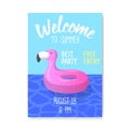 Pool Party Poster, Banner, Invitation. Summer Brochure with Inflatable Pink Flamingo. Flyer Template Beach Party Royalty Free Stock Photo