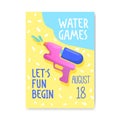 Pool Party Poster, Banner, Invitation. Summer Brochure with Toy Water Gun. Flyer Template Beach Party Royalty Free Stock Photo
