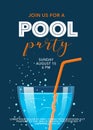 Pool party poster with drinking glass vector illustration Royalty Free Stock Photo