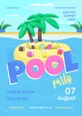 Pool party poster flat vector template