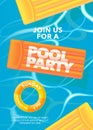 Pool party poster with inflatable ring in the swimming pool vector illustration Royalty Free Stock Photo