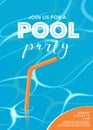 Pool party poster with straw in the swimming pool vector illustration Royalty Free Stock Photo