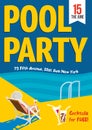 Pool Party. Woman relaxed with a cocktail by the pool. Template poster design. Royalty Free Stock Photo