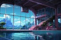 Pool pink indoor anime visual novel game. Generate Ai