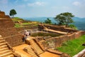 Pool in the royal garden palace complex on the top of Sigiriya Rock or Lion Rock near Dambulla in Sri Lanka