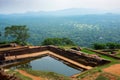 Pool in the royal garden palace complex on the top of Sigiriya Rock or Lion Rock near Dambulla in Sri Lanka