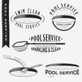 Pool Service. Clean and Repair. Set of Typographic