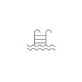 Pool with stairs and waves line thin simple icon. Sport, vacation, beach and pool symbo