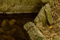 Pool of still water surrounded by large boulders Royalty Free Stock Photo