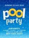 Pool summer party invitation banner flyer design. Water Pool party template poster Royalty Free Stock Photo