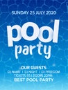 Pool summer party invitation banner flyer design. Water Pool party template poster Royalty Free Stock Photo