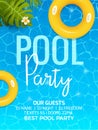 Pool summer party invitation template invitation. Pool party invitation with palm. Poster or flyer vector design Royalty Free Stock Photo
