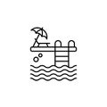 pool, swimming pool, summertime, ladder line icon on white background