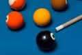 Pool Table With Balls And Cue Stick Royalty Free Stock Photo