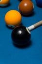 Pool Table With Balls And Cue Stick Royalty Free Stock Photo