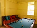 Pool table, natural lighting in tropical resort