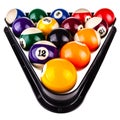 Pool triangle and balls on white Royalty Free Stock Photo