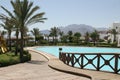 Pool view in a beach hotel