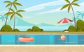 Pool view or poolside scenery, vector banner