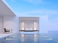Pool villa bedroom with sea view 3d render.